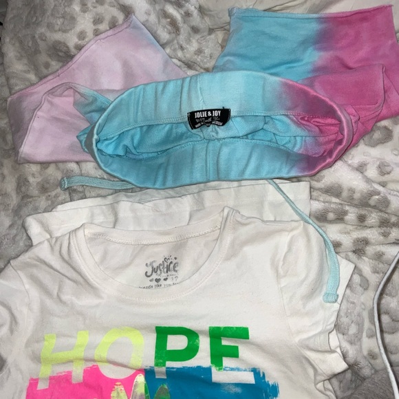 Justice size 12.Shorts blue pink tie-dye.Neon colors open piece white tee outfit - Picture 7 of 8